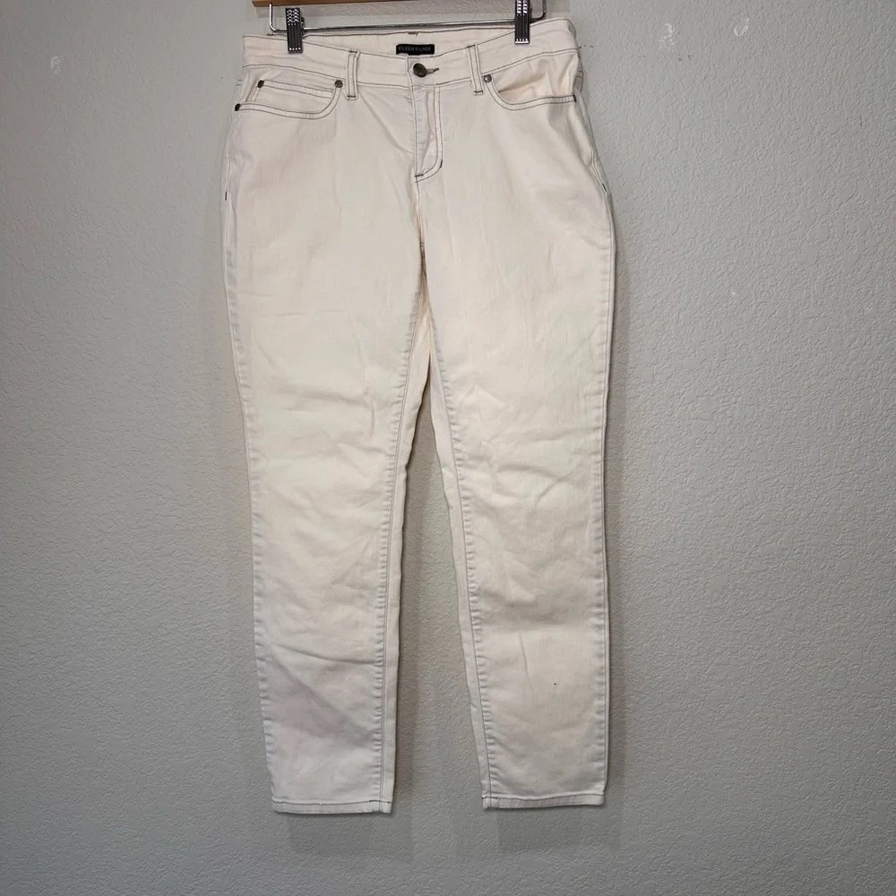 Eileen Fisher Womens Organic Cotton Stretch Slim Jeans Cream Off White Size 6